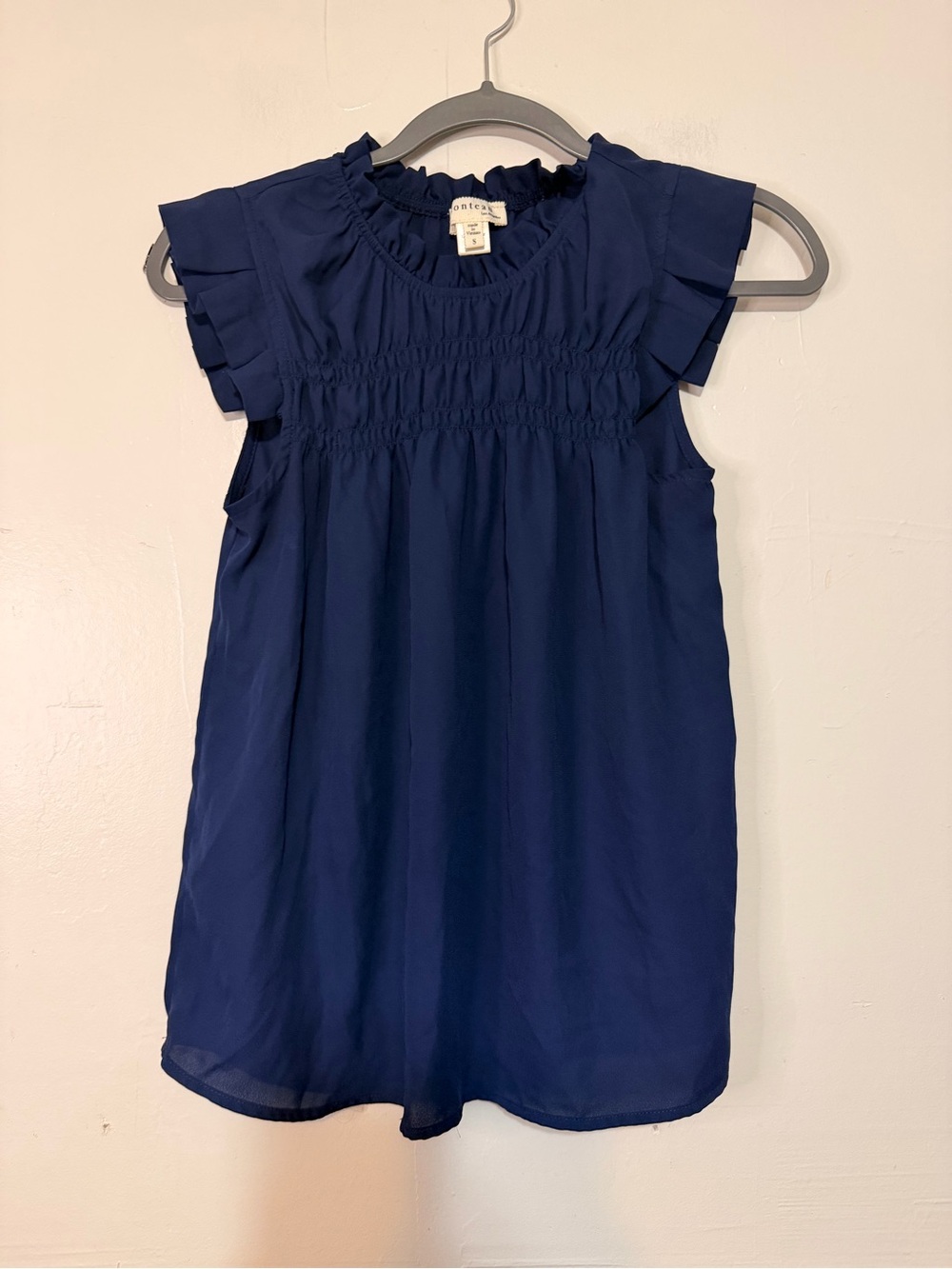 Monteau Navy Elastic Waist Dress with Smocked Detail